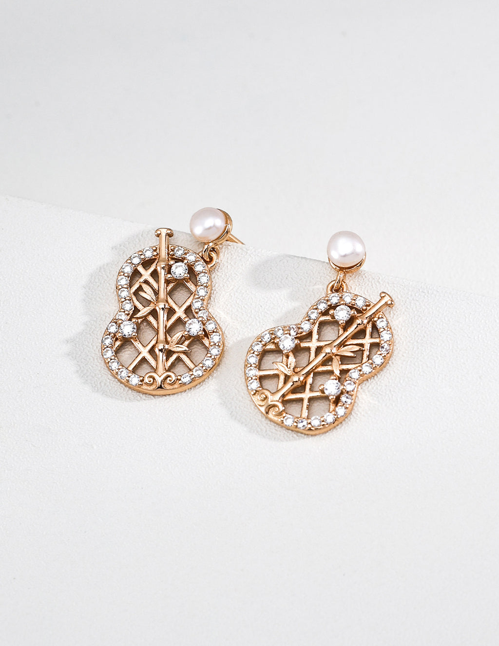 Fortune Gourd Pearl Studs in Vintage Gold – front view