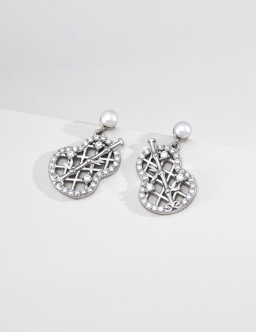 Fortune Gourd Pearl Studs in White Gold – front view