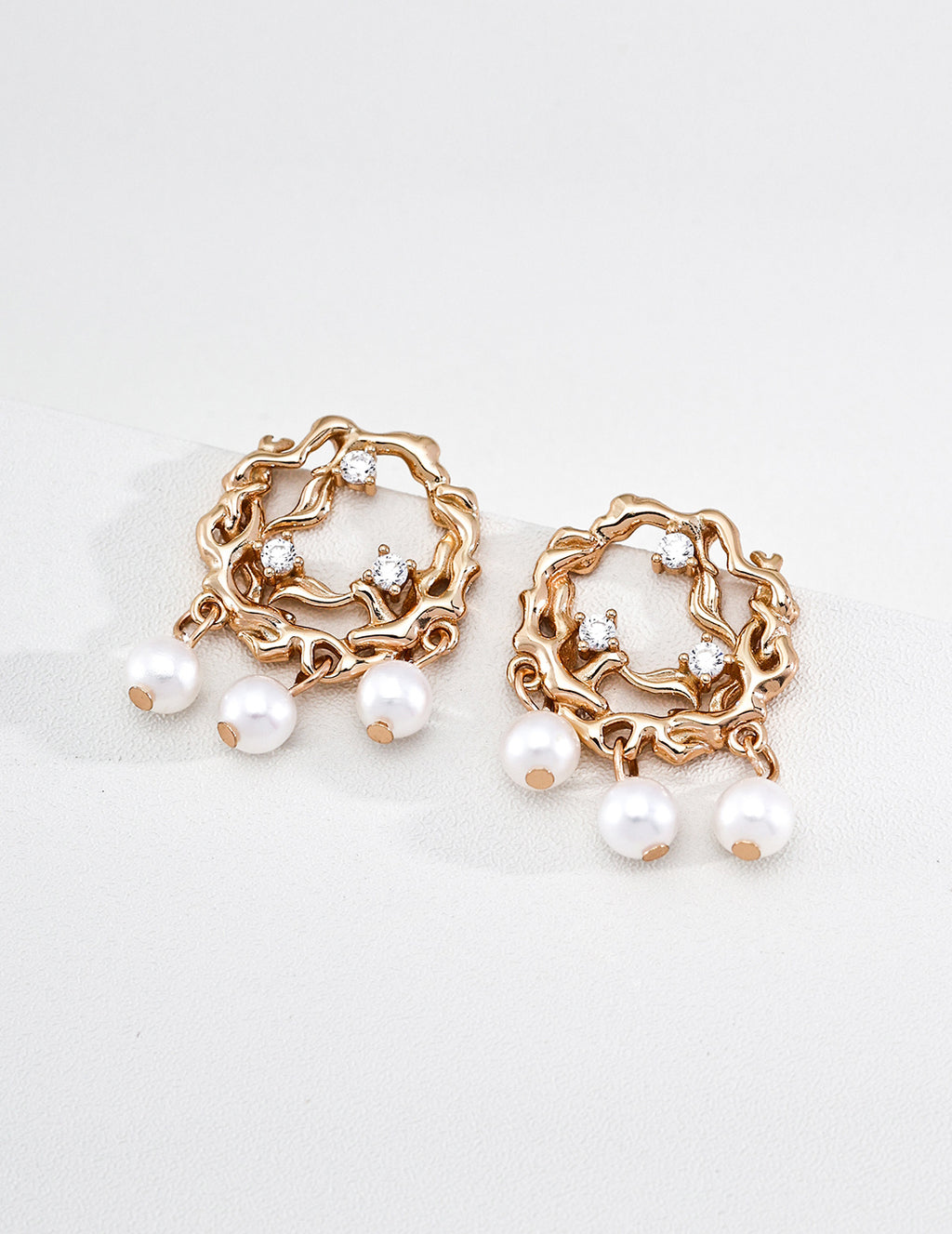Gilded Branch Pearl Studs in Vintage Gold – front view