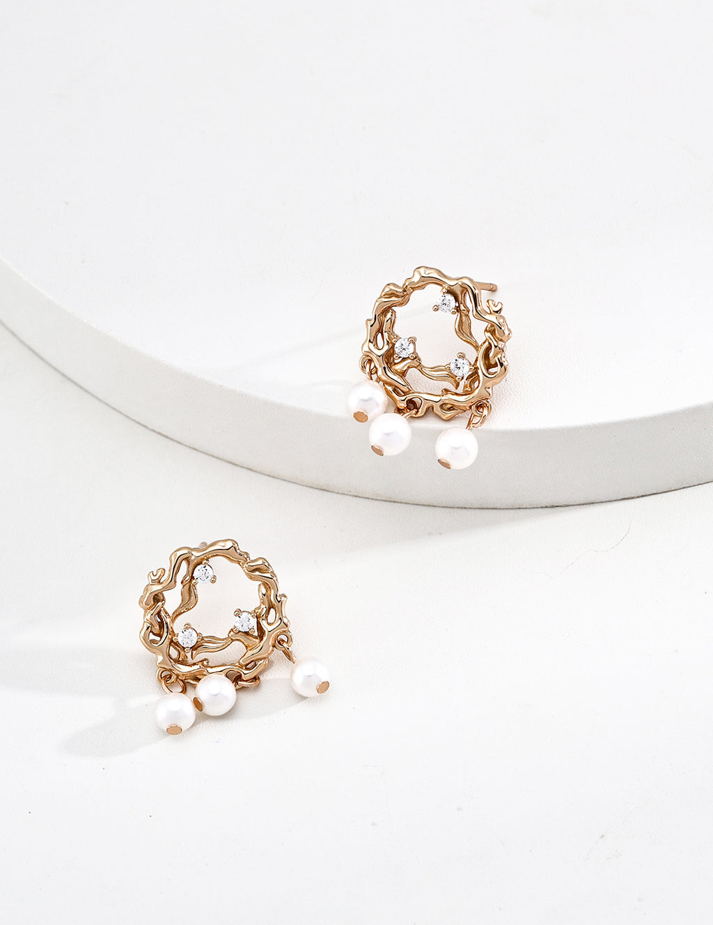 Gilded Branch Pearl Studs in Vintage Gold – alternate view