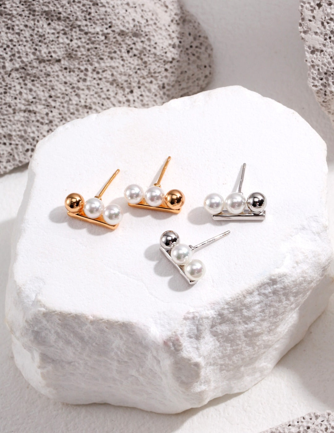 Pearl Bar Studs – gold and silver comparison